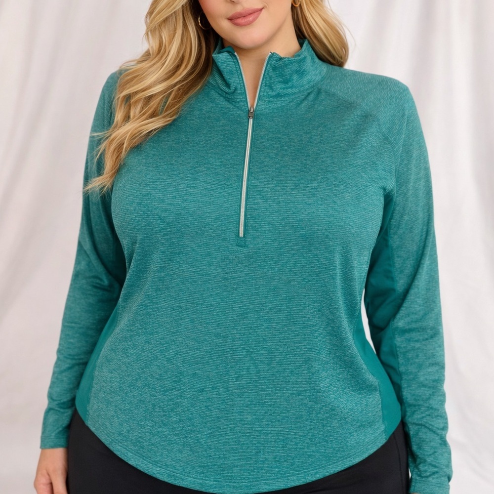 Danskin Now Teal 1/2 Zip Pullover Active Top XL 16-18 Dri-More Athletic (1268)